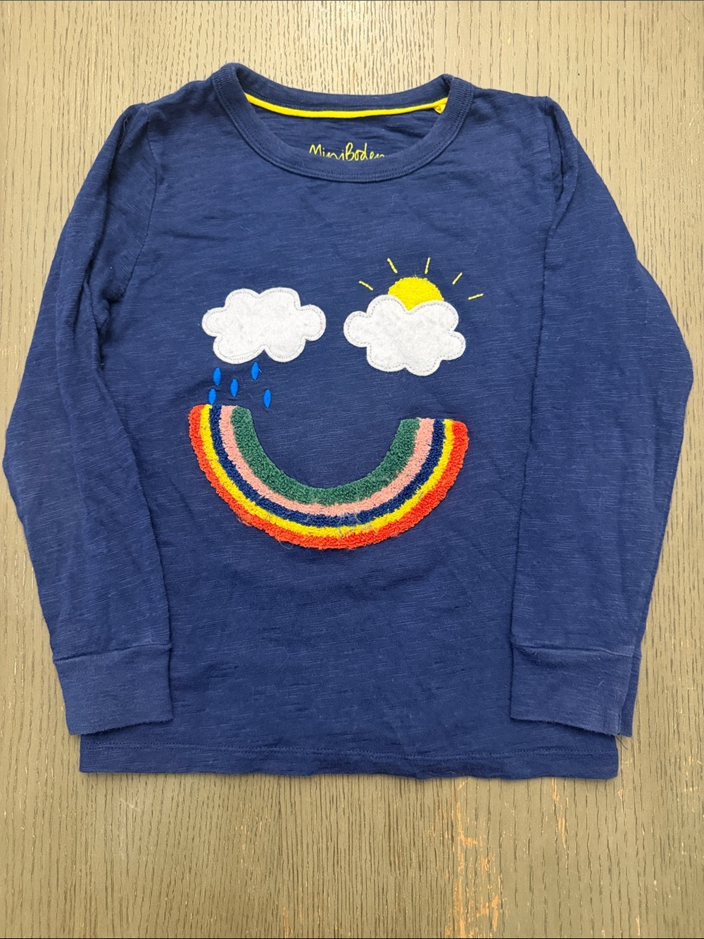 Mini Boden Navy Rainbow & Cloud Long Sleeve Tee Size 6/7 Year